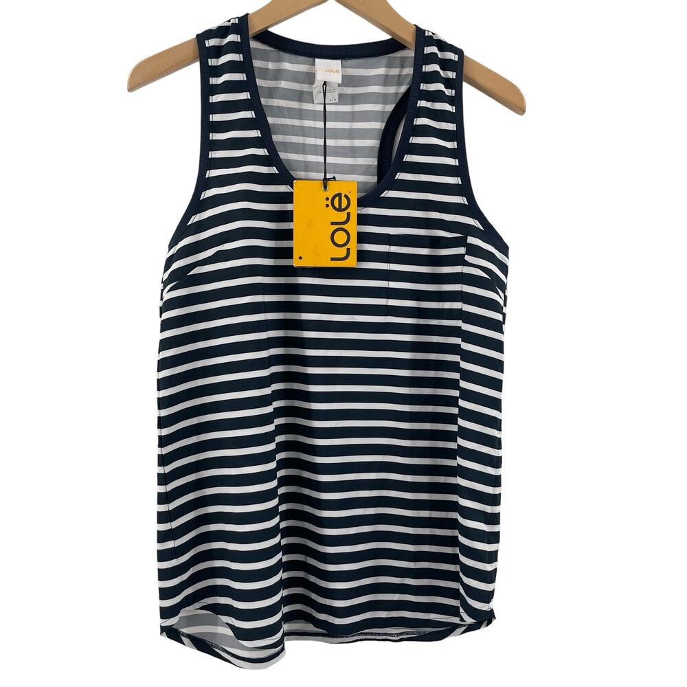 LOLE Tribeca Tank Top Size Small Galaxy Stripe Navy White Athleisure Gym NWT